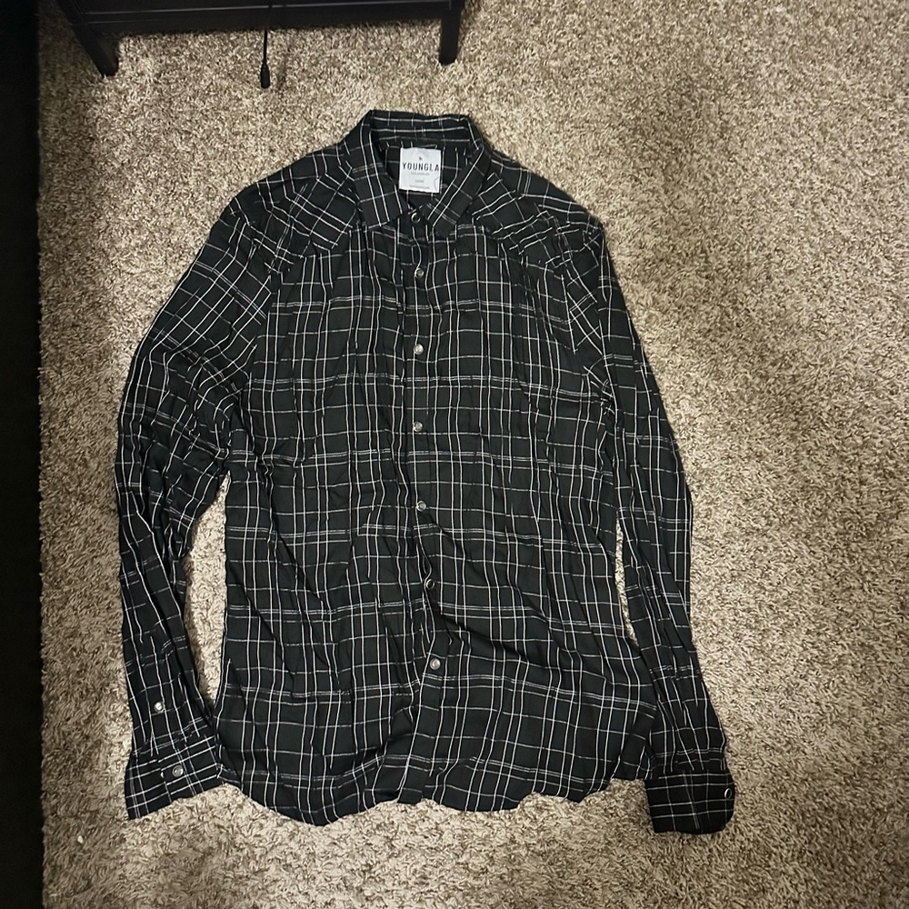 YoungLA Black and White Checkered Casual Shirt